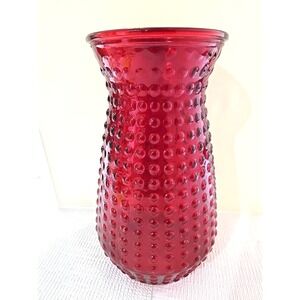 Vintage Red Hobnail Art Glass XL Dimpled Dot Pattern Mid-Century Decor